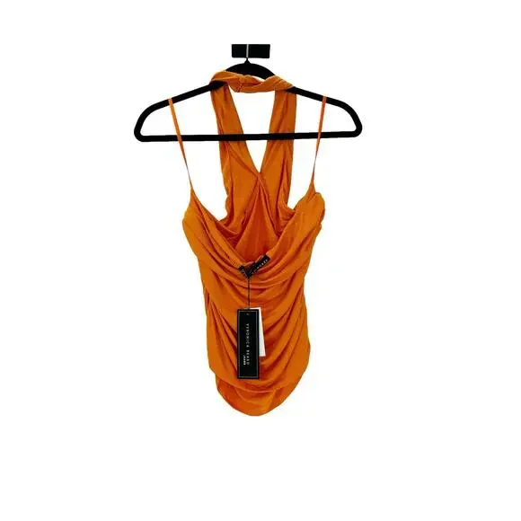 Veronica Beard TES13871 Halter Neck Layla Top Orange Size Medium NWT